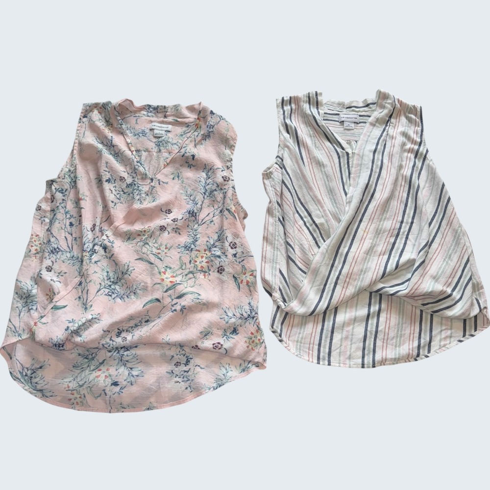 Liz Claiborne Womens Sleeveless Tops Bundle Floral Pink Stripe Twist Front L XL